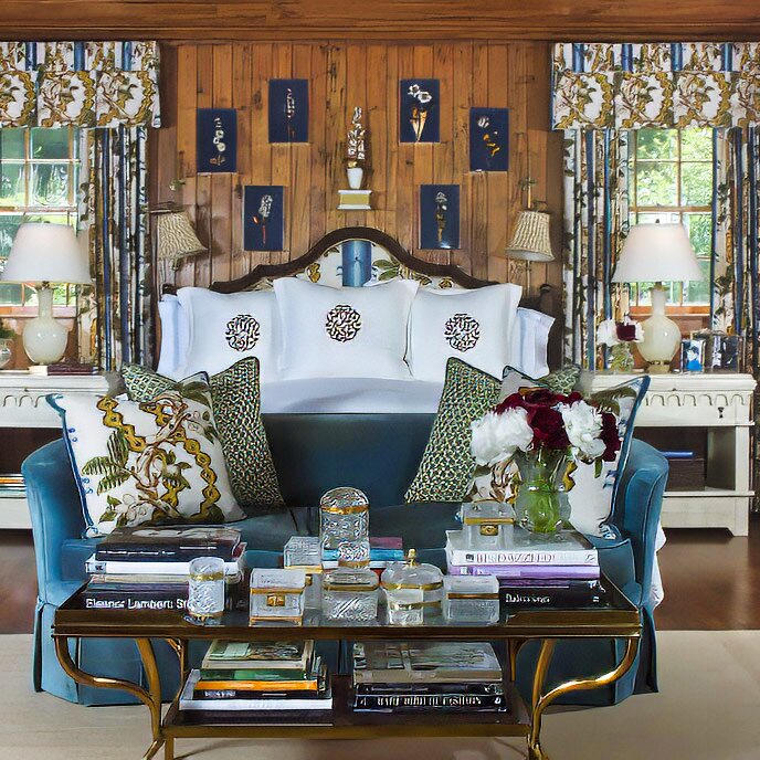 Bedroom with vintage textiles and morning light